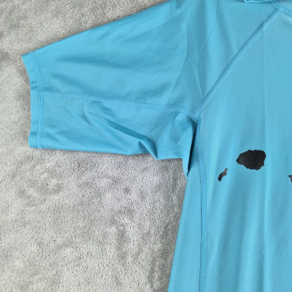 SeaHawaii Monskin Rashguard Medium Blue Hooded Short Sleeve Turtle Beach Surfer